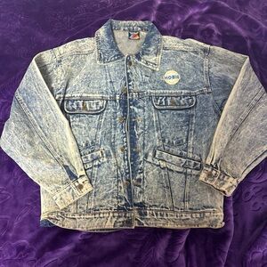 Vintage Hobie Surf Brand Acid Wash Denim Jacket 1980s Retro VTG Surfer Large